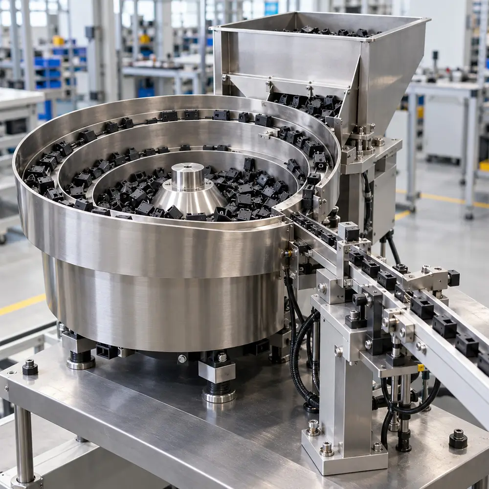 Vibratory bowl feeder with hopper and linear track for switch housings